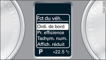 Combiné d'instruments : menu Fonctions du véhicule